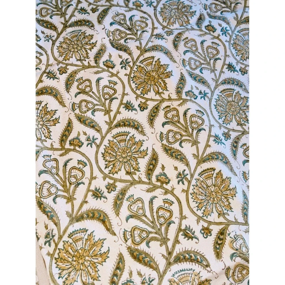 Pottery Barn Floral Block Print Table Runner 18x90 Pink Tan Cotton Boho Zen